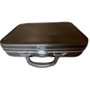 WALLSTREETER Earhart Briefcase Vintage Hard Case Faux Leather Brown Made in‎ USA